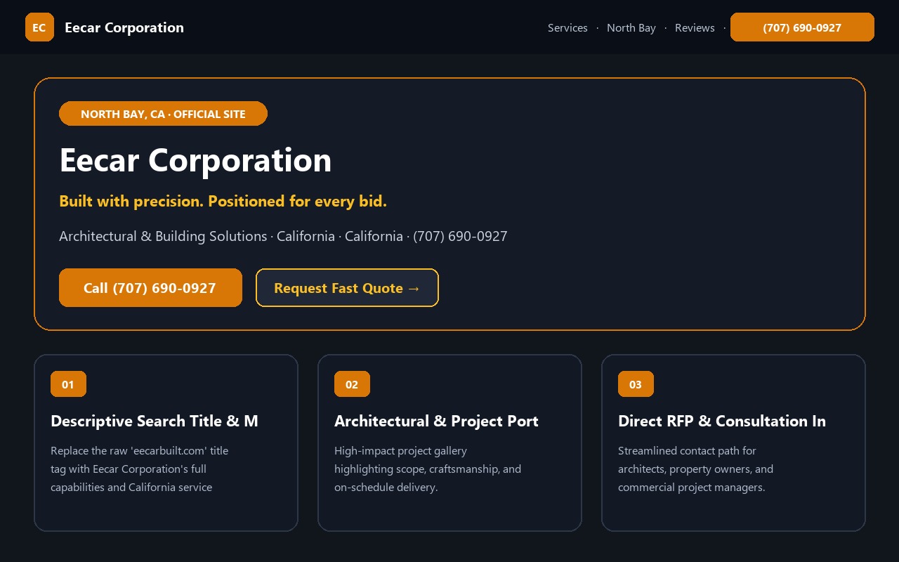 Proposed Eecar Corporation homepage preview